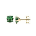 Square gold-plated stud earrings featuring emerald green AAA zirconia and four-prong setting - Gold Green Zirconia
