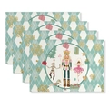Set di 4 tovagliette natalizie verde menta con motivi Schiaccianoci e fiocchi d'oro - CD62-3 (Schiaccianoci Rombo Blu Verde) / Tovaglietta 30x45cm Set da 4