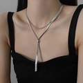 Adjustable silver titanium steel double-layer necklace with snake chain and Y-shaped fringe - 120cm / Silver