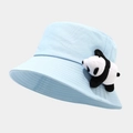 Fashionable light blue bucket hat with a 3D plush panda doll at a 45-degree angle view - M (56-58cm) / Light Blue