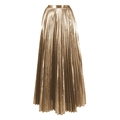 Détail des plis verticaux sur le tissu doré métallisé de cette jupe longue plissée - Taille unique / Jupe Longue Or Seule