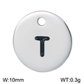 Polished silver titanium steel 10mm round pendant with hollow black letter T design - Letter T