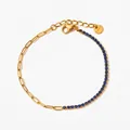 Golden stainless steel chain bracelet with blue zircon accents and paperclip link - Gold Blue Zirconia Splicing Style (SBK015)
