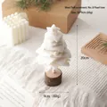 White wool felt Christmas tree ornament with pearl beads and natural wood base - No. 8 (White Tree with Pearls)