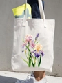 White canvas tote bag featuring purple and pink watercolor iris floral print pattern - Purple Pink Iris
