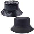 Cappello da pescatore reversibile in pelle PU nera lucida e cotone opaco stile streetwear - Taglia unica / Nero