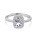 Luxurious S925 sterling silver open ring with large rectangle zircon and pavé diamonds - Silver-White-Rectangular