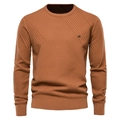 Detailed macro view of caramel knit sweater with twill texture and metal logo - 2XL / Tawny