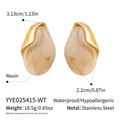 Macro shot showing size dimensions and resin marble texture of beige stainless steel earrings - Beige Marble Style (YYE025415-WT)