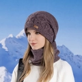 Conjunto de gorro de punto y braga de cuello morado oscuro con textura de trenzas - Rojo Cuero