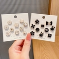 Black enamel brooch set featuring assorted flower, crown and butterfly shapes with pearls - Style 19 - Cicada Wing 20 Pcs Set