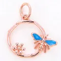 Pendentif libellule et fleur en or rose avec émail bleu pour création de bijoux DIY - Style Q / Or rose