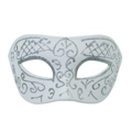 Venice style Halloween half face mask in white with elegant silver glitter patterns - White