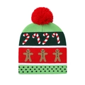 Bonnet de Noël tricoté avec motifs bonhomme de pain d'épices et pompon rouge - Gingerbread Man With Candy Cane (5#)