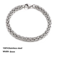 Detail of 8mm silver stainless steel wheat chain bracelet with lobster clasp closure - Style 4-8mm Wheat Chain