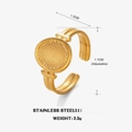 Adjustable golden stainless steel ring with an oval textured grid surface detail - Gold Oval Style