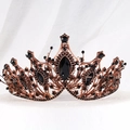 Baroque bridal tiara with vintage bronze frame and encrusted black crystals on display - Handmade Antique Copper V-shape Crown