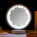 Natural amethyst crystal night light with white round USB plug-in base and cool white glow - Clear Quartz Raw Stone White Frame Cool Light Single Sided Mirror Lamp / Brown Kraft Paper Box Packaging (17*10.5*20.5cm)