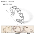 Adjustable hollow heart-shaped stainless steel cuff bracelet in silver finish - Repeating Heart Style (BS-J5563S)