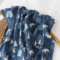 Navy blue muslin baby blanket with Nordic forest fox and elk print in premium soft cotton - Dark Blue Forest Animal