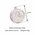 Silver stainless steel round pendant with embossed ocean wave pattern, 18mm by 21mm - Silver Wave Coin (DY1064-1)