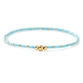 Sky blue seed beads and gold metal beads woven minimalist stretch bracelet variant - Light Blue