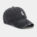 Gorra de béisbol vintage de algodón lavado gris oscuro con bordado de conejo blanco - Ajustable / Negro