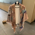 Linen cotton large square scarf with traditional dragon and cloud print pattern - 130*130cm / Dragon Cloud Totem (MZF-068)