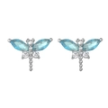 Pendientes de libélula plateados con cristales marquise azul claro y transparentes - Libélula Azul (Chapado en Oro Blanco)