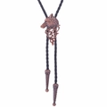 Vintage-Bolo-Krawatte mit bronzenem Wolfskopf und schwarzem geflochtenem Lederseil - Wolfskopf Antikbronze