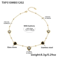 18k vergoldete Edelstahlhalskette mit fünf facettierten Glas-Herzanhängern - Schwarze Strass-Halskette (TXP510) / 42+5cm / Gold