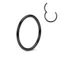 Hinged black stainless steel hoop ring for body piercing in open and closed views - Black