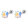 Boucles d'oreilles en acier argenté avec cristaux carrés irisés et vis de sécurité - 3mm Carré Zircone AB (Paire)