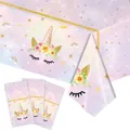 Unicorn themed PE tablecloth and napkin set with pink purple starry sky and gold stars - Colorful Unicorn Style - Extra Large