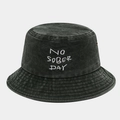 Close-up of No Sober Day embroidery on washed cotton bucket hat with breathable eyelets - M(56-58cm) / Army Green
