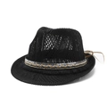 Ethno-Hohlstrick-Fedora in Schwarz mit Paillettenband und Quasten-Detail für Damen - M (56-58cm) / Schwarz