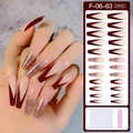 Unghie finte bordeaux a bara lunga con design a V e sfumatura di glitter rosa - Borgogna V-Shape French Ombre (F-06-63)