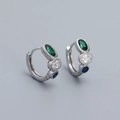 S925 Sterling Silber Creolen mit smaragdgrünen, weißen und blauen Edelsteinen - 925er Silber / Weißgold