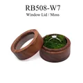 Round walnut wood ring box with clear window lid and decorative green moss interior - Window Lid - Moss Lining