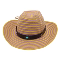 Summer wide brim jazz straw hat with purple and yellow stripes and turquoise rivet band - One Size + Windproof Rope / Yellow Purple (Rhombus Blue Turquoise)