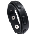 Retro multilayer black genuine leather bracelet for men with woven straps and metal snap - Black
