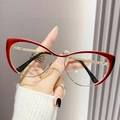 Montatura per occhiali cat-eye alla moda rosso e oro con lenti trasparenti anti-luce blu - Montatura Rosso Oro