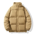 Unisex khaki winter puffer jacket with stand collar and adjustable hem drawstring - S / Light Coffee