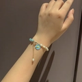 Armband mit blauer Gänseblümchen-Verzierung, Süßwasserperlen und azurblauen Perlen - 237# Blaues Gänseblümchen Natürliches Perlenarmband