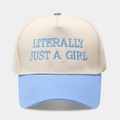 Contrast color baseball cap with blue embroidery and cream crown shown from the front - Light Blue