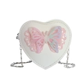 Sac bandoulière cœur blanc pour fille avec papillon pailleté et chaîne argentée - Blanc Cassé