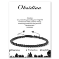 Handmade 4mm black obsidian beaded bracelet with adjustable woven cord on display card - Obsidian Bracelet