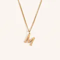 18k gold plated curb chain necklace featuring a polished uppercase letter M pendant - Gold M