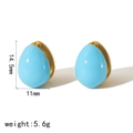 Blue teardrop enamel earrings with gold base, size 14.5x11mm, stainless steel material - Sky Blue Style (TE6515-BL)