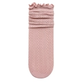 Pink sheer hollow knit crew socks for women with elegant ruffled cuffs and floral patterns - One Size (34-40) / Pink